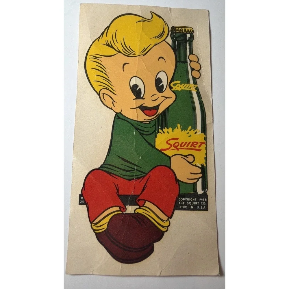 Original 1948 Drink SQUIRT Soda Pop Decal Sticker Window Glass Inside Outside